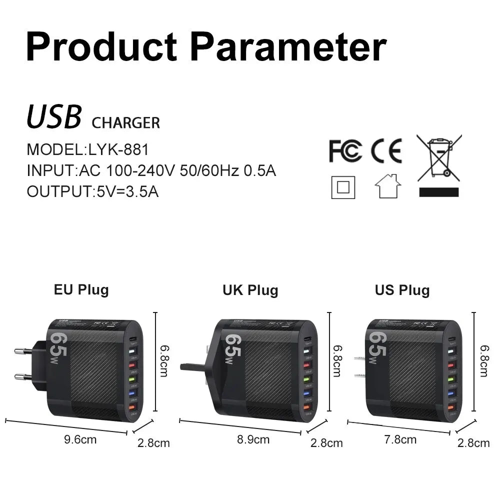 USB Charger Combo Adapter For Xiaomi iPhone 13 and Samsung Mobile